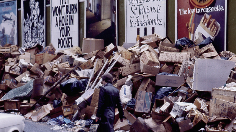 Image: Garbage piled high in in Soho Square, London, Feb. 2, 1979, during the ongoing Public Works Employees Strike. AP Photo/Str/Glanville